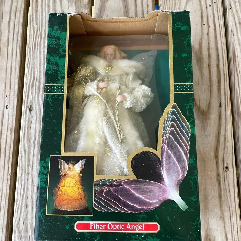 Fiber Optic Angel Christmas Tree Topper Changing LED Lights Electric with Box